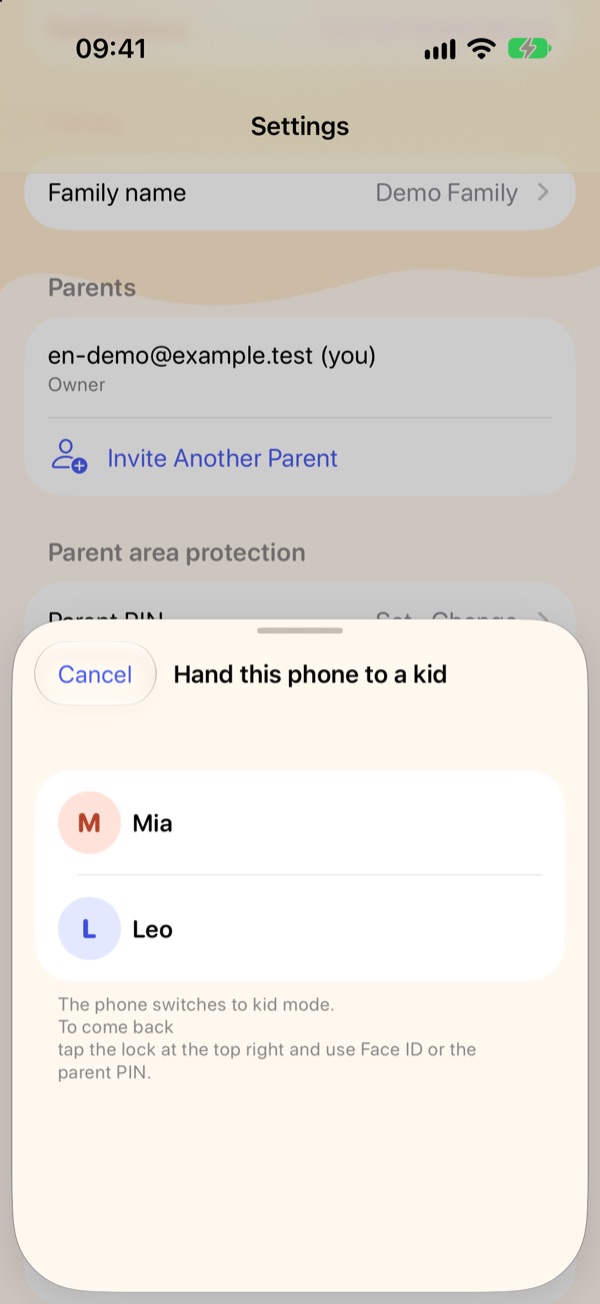 Hand this phone to a kid, with a list of kids to choose from