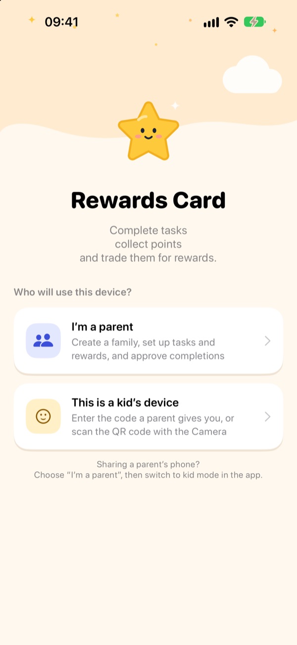 Welcome screen with two choices: I’m a parent and This is a kid’s device