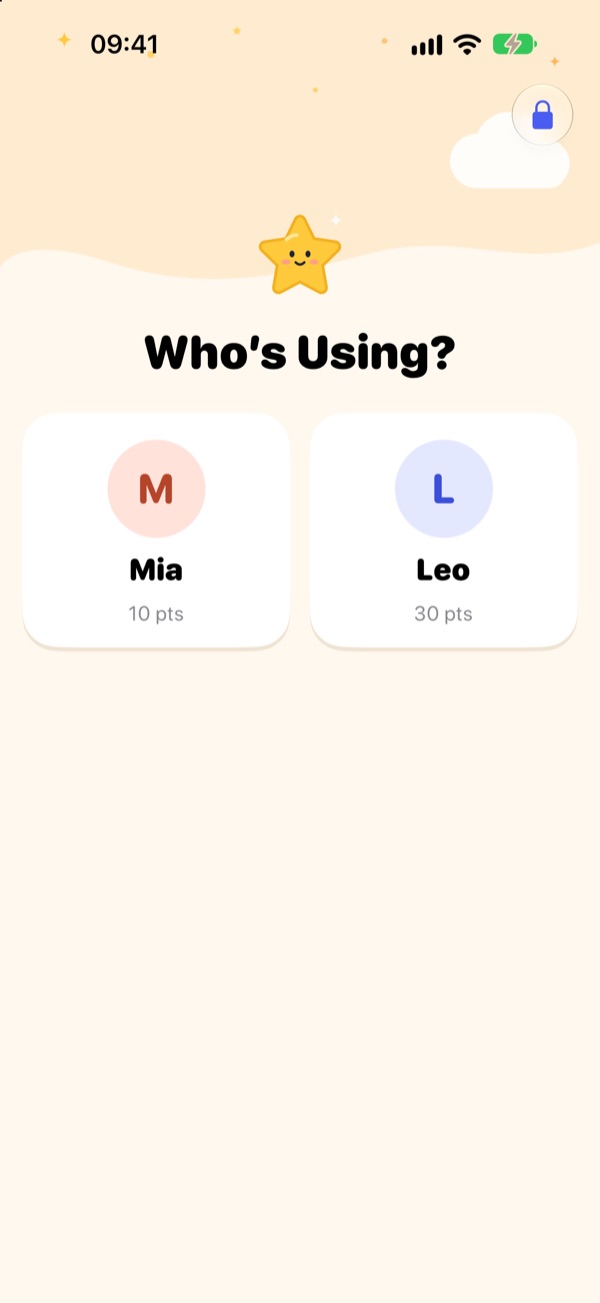 Who’s Using? screen with two kid cards